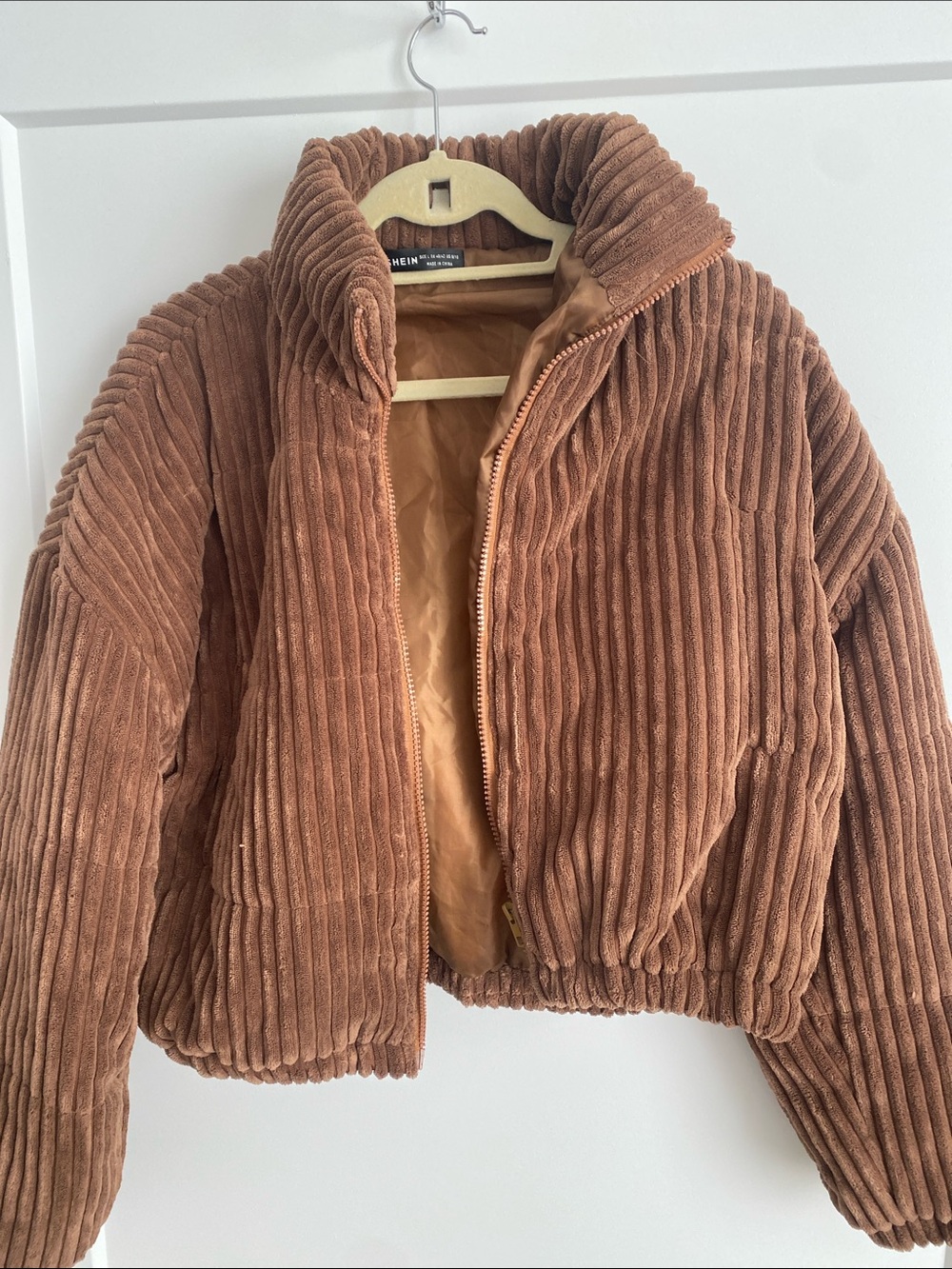 SHEIN Ribbed Corduroy Puffer Jacket - Brown